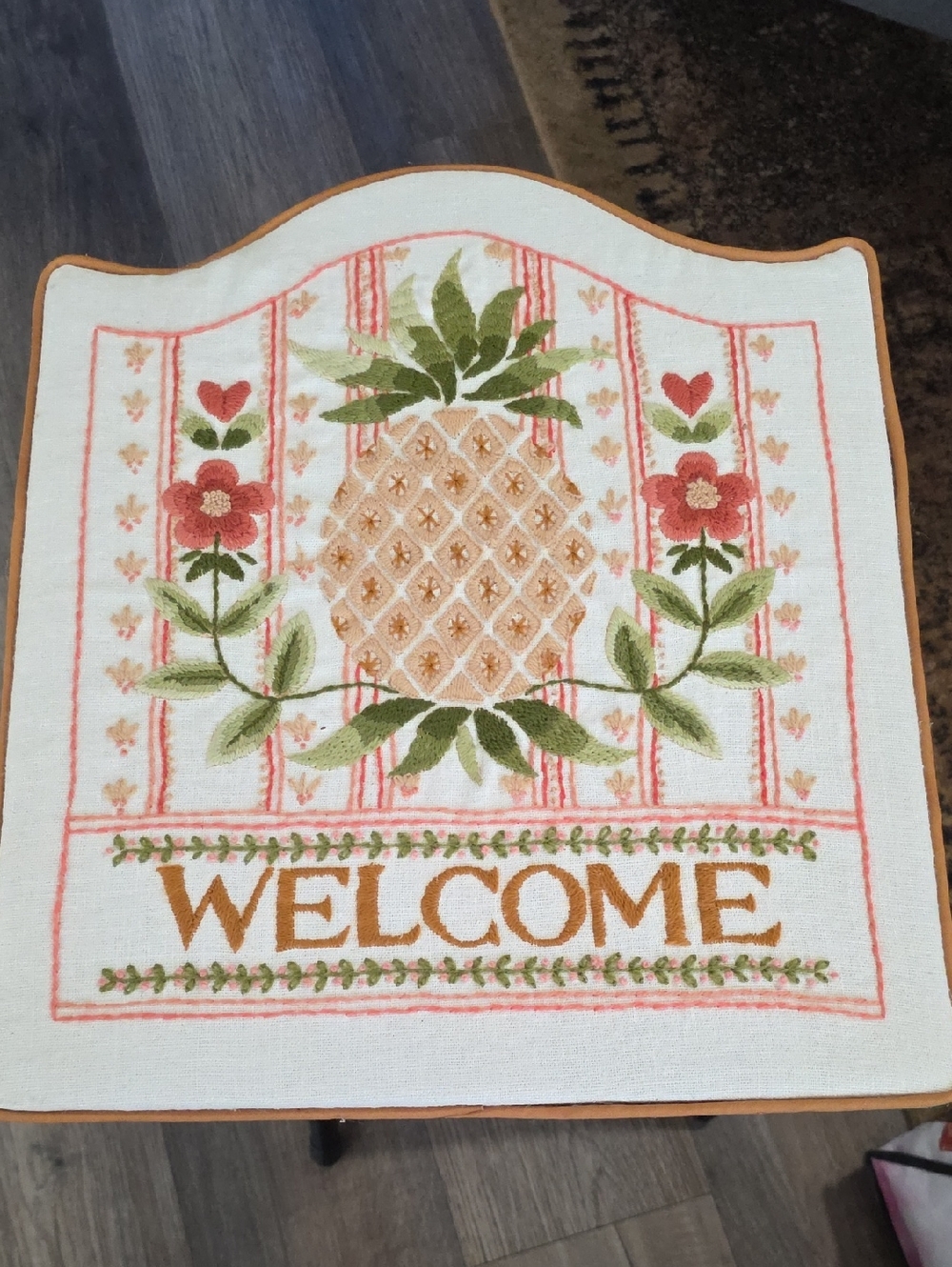 Vintage Pineapple Embroidery Framed WELCOME Greeting Wall Art Decor.